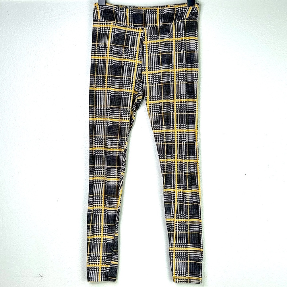 Angel Kiss Black and Yellow Plaid Women Leggings